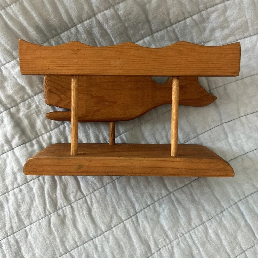 Vintage Handmade Wooden Napkin Holder Whale Signed by Maker